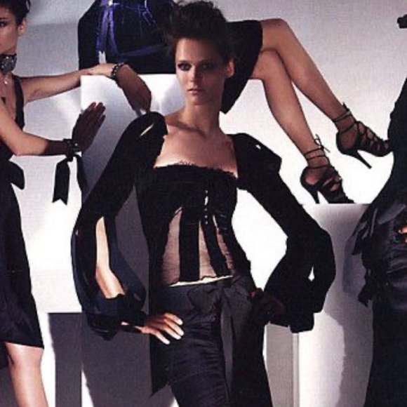 TOM FORD YSL 2002 Burgundy Velvet Corset Bustier Lace Runway Top 42 10 NWT - Picture 4 of 16